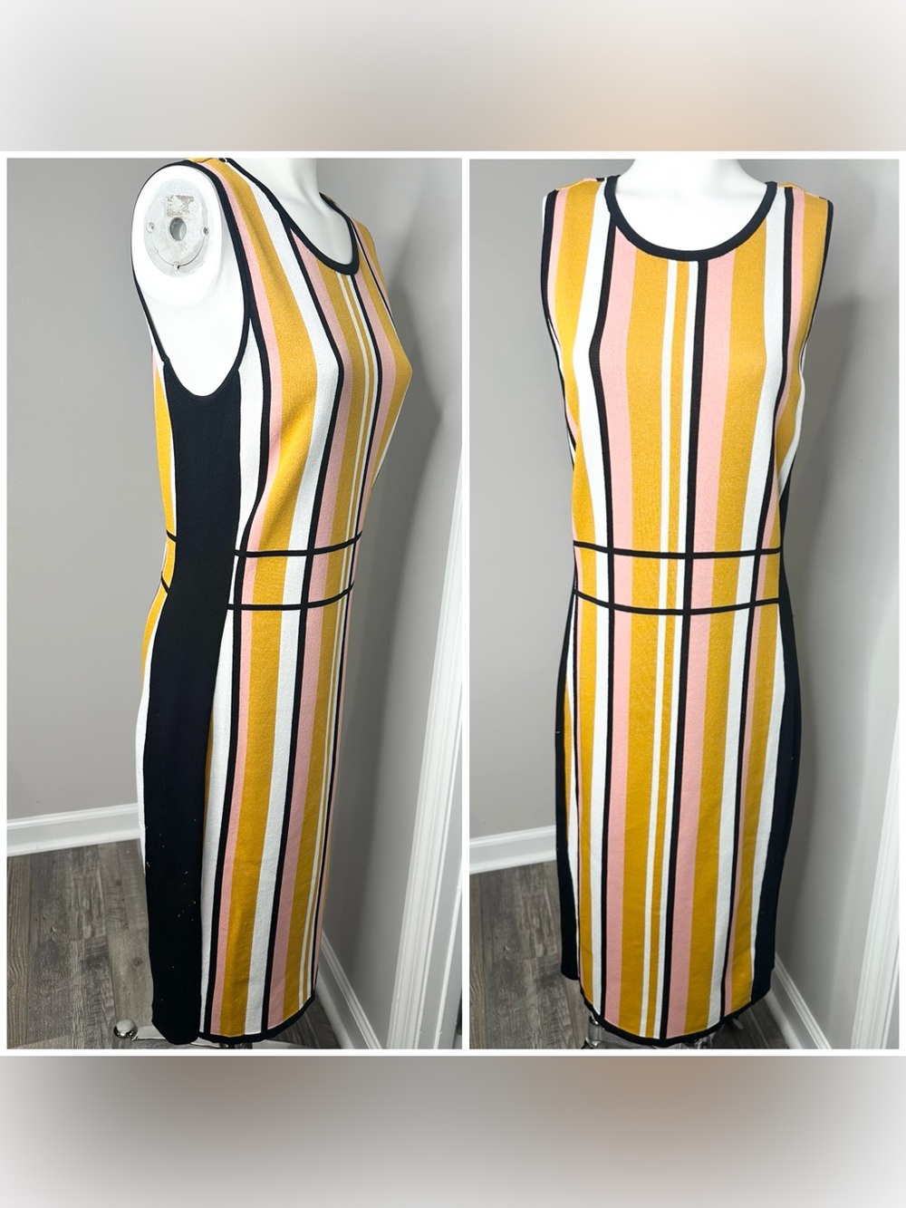 New York & company Sleeveless Striped Sheath Dress in Mustard and Pink-large - Picture 4 of 6